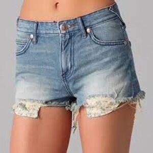 FREE PEOPLE | Denim Shorts w/ Vintage Floral Peek-A-Boo Pockets | size 27